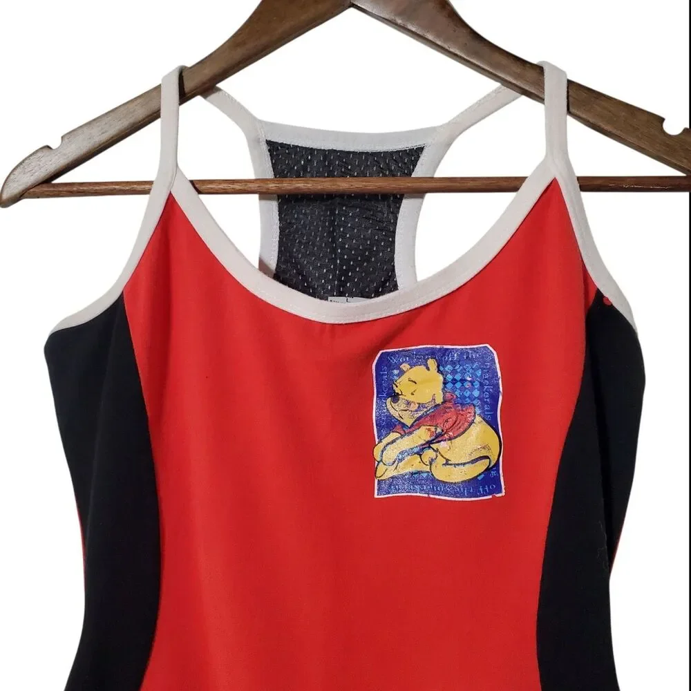 Vintage Disney POOH Dance Gym Unitard Girls Size Large Red Playsuit